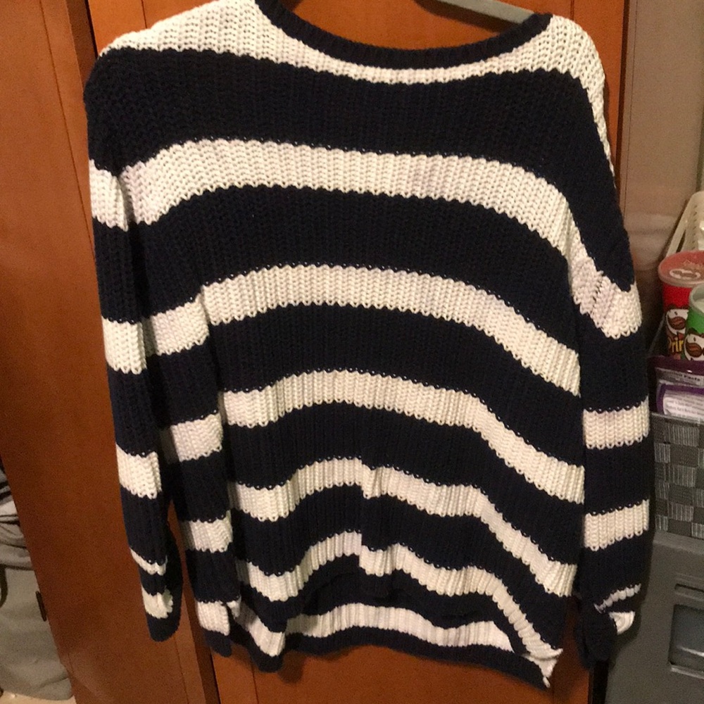 Navy blue and white striped sweater